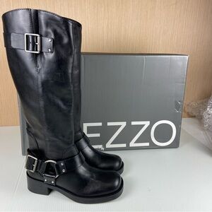 NIB Arezzo Black Leather Knee High Riding Boots 6.5